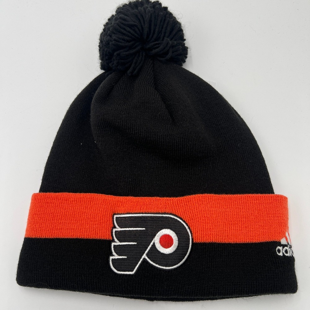 Adidas Philadelphia Flyers NHL Pom Beanie Hat Black Orange One Size